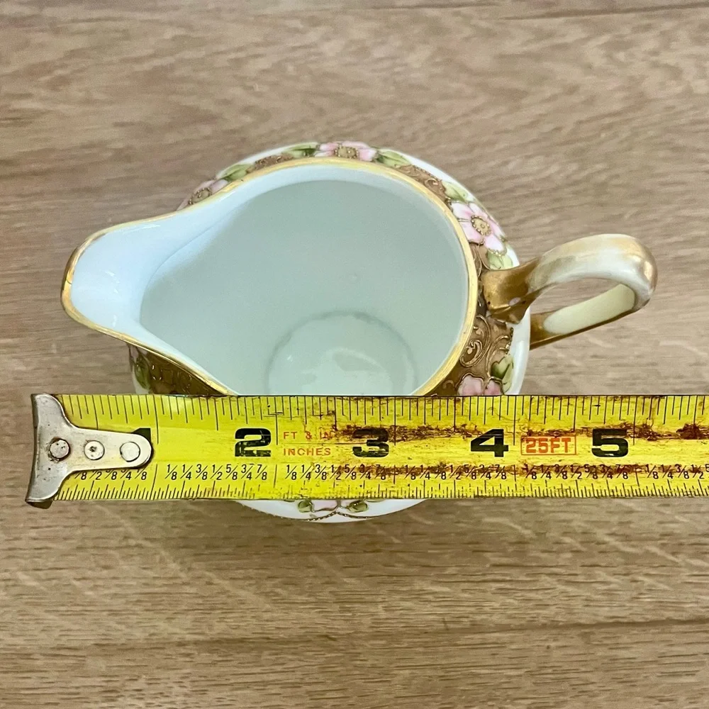 Antique 1910 Handpainted RC Nippon Porcelain Pitcher Creamer Gold beads Flowers‎